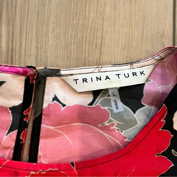 Trina Turk Floral Silk Blouse - Red, Black, and White / L - Picture 5 of 5